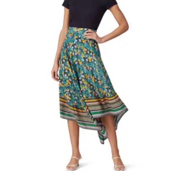 Diane Von Furstenberg Denver Tropical Floral Silky Midi Asymmetrical Hem Skirt - Picture 5 of 16